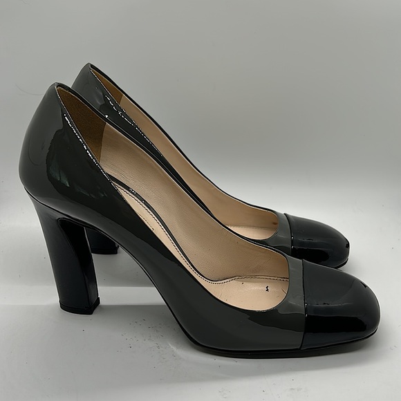 Prada Authenticated Black/Dark Gray Leather High Heels Shoes *Sz 37.5/US Sz 7.5* - Picture 4 of 11